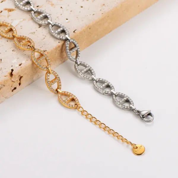 Wholesale AML Hot Sale Shiny Diamond Hollow Pig Nose 304 Stainless Steel 18K Gold Plated Couple Bracelet