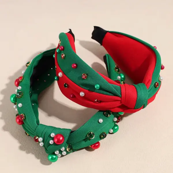 Wholesale Christmas Pearl Hairband Women's High Top Santa Claus Headwear Rhinestone Wide Edge Holiday Hair Accessory