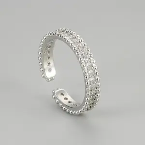 Diamond Edge Bead Ring/White Gold / Adjustable Opening