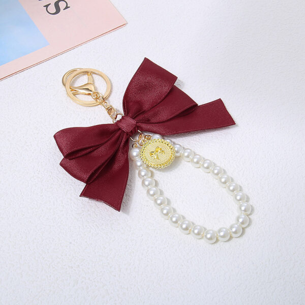 Wholesale Large Pearl Bow Keychain Pendant Handmade Colorfulful Webbing Cloth Knot Accessories Headphone Set Bag Decoration