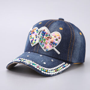 Wholesale Cross-border Amazon New Denim Baseball Cap Women Fashion Color Diamond Love Love Butterfly Curved Cornice Cap in stock
