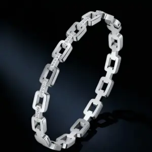 39-E-8 Steel Color Square Bracelet with Diamonds