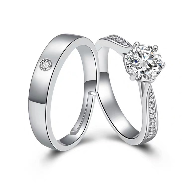 Wholesale Cross-border recommend sterling silver couple ring a pair of high-looking men and women closed ring Valentine's Day gift