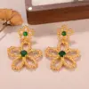 Wholesale Hypoallergenic Flowers Drop Earrings For Women In KC Golden Plated Copper With Rhinestones And UV Plating