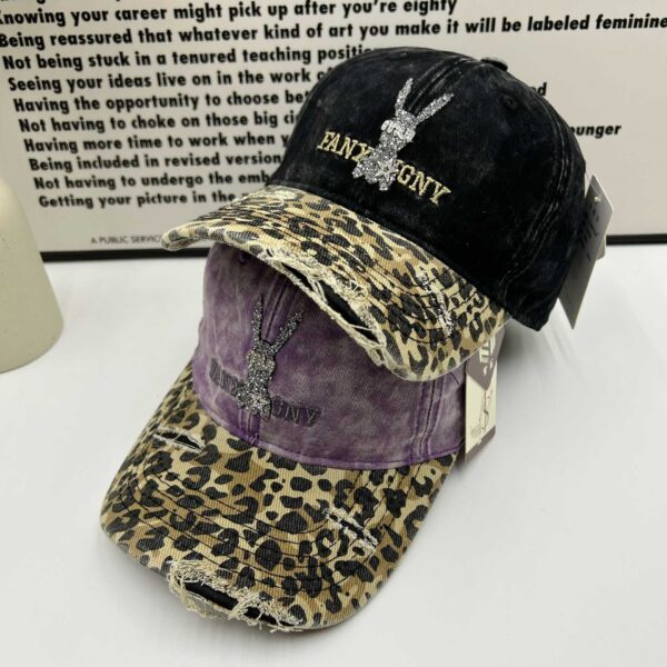oly-1cb247c86a50699c7414667a274f58a2 Wholesale Vintage Leopard Sweet Cool Rhinestone Letter Cap Women's Sanding Old Big Head Face Small Shade Baseball