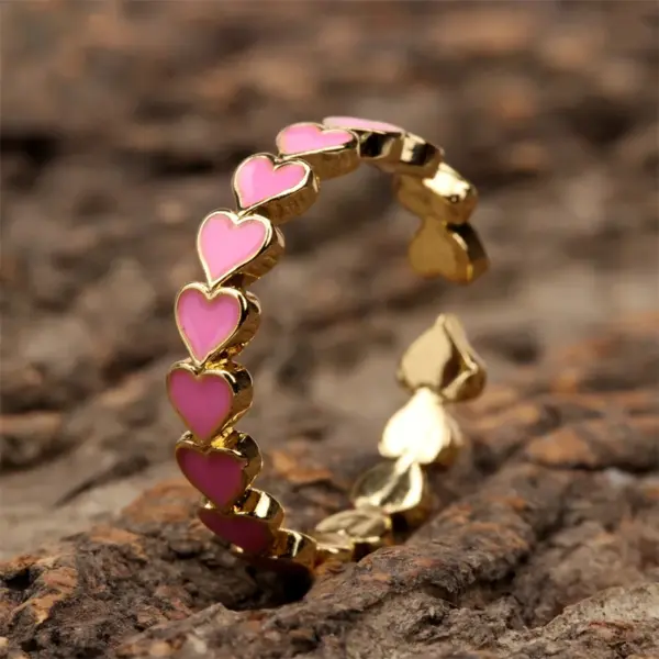 Wholesale Romantic Sweet Heart Shape Copper Enamel Plating 18k Gold Plated Open Rings