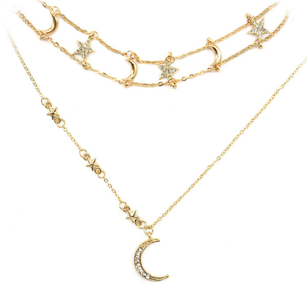 oly-1cd4268e73e0808ed3a69111be42c8dc Wholesale popular personalized diamond five-pointed star moon combination multi-layer female necklace Star Crescent Diamond clavicle chain