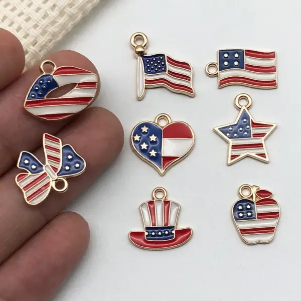 Wholesale 75th National Day American Flag Pendant DIY Earrings Alloy Star Heart-shaped Jewelry Accessories Bowknot Shell Cloud