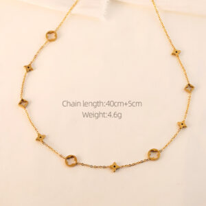 Multiple hollow lucky four leaf flower necklace gold / Made of stainless steel all over the body + real gold plating in the furnace with 18k gold