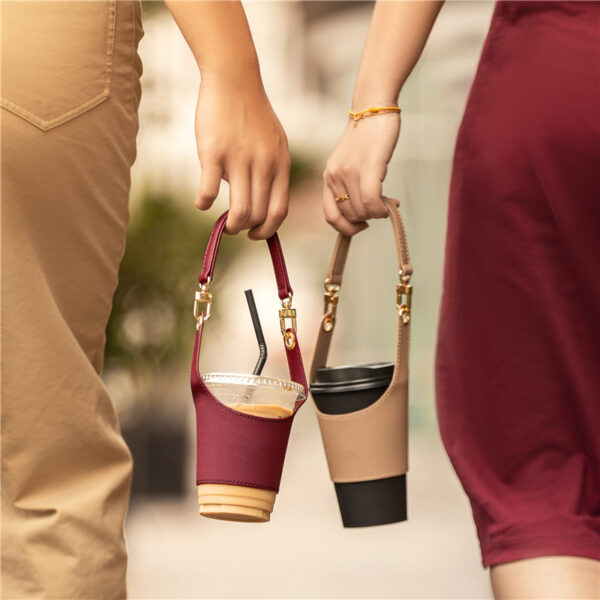 oly-1d08ebf3445682f132954218bd1329ad Wholesale Taiwan's Best-Selling Pu Leather Handheld Cup Cover, Satchel Milk Tea Cup, Insulated and Ironing Handbag, Style Cup Cover