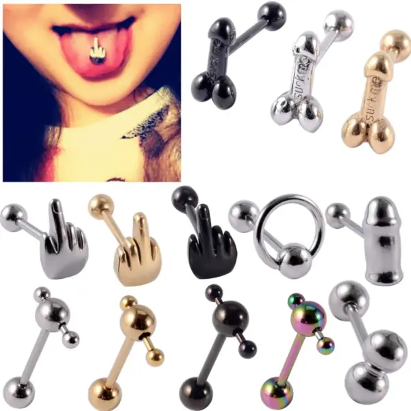 Wholesale 1 Piece Tongue Rings Simple Style Geometric 304 Stainless Steel Plating 18K Gold Plated