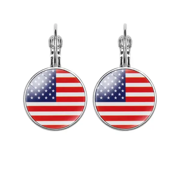 oly-1d1374926a2c42f73c6c2f1be83d57cc Wholesale 1 Pair Modern Style Classic Style National Flag Round American Flag Glass Iron Drop Earrings