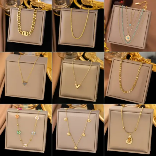 Wholesale 【Hot-Selling Necklace 1】Dongguan Full Titanium Steel Jewelry Light Luxury Fashion Versatile High-End Simple Jewelry With Rhinestones