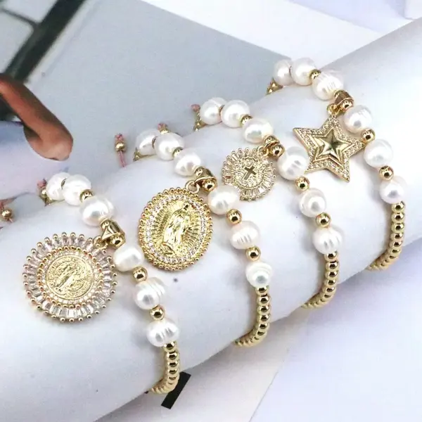 Wholesale Vintage Style Star Copper Plating Inlay Zircon Bracelets