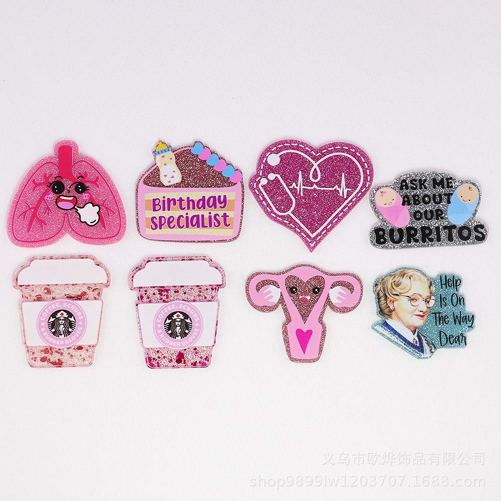 Wholesale New cross-border loose powder cartoon organ beverage bottle personalized bag jewelry acrylic pin cute DIY patch