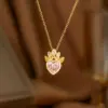 Wholesale Heart Shape Inlay Pendant Necklace For Women In 18K Gold Plated Copper With Rhinestones And Cable Chain