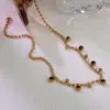 Wholesale 302 Stainless Steel 304 Stainless Steel Glass Round Ion Plating (IP) Artificial Rhinestones 18K Gold Plated Simple Style Classic Style Waterproof Non Tarnish Inlay Ball Chain Gold Necklace