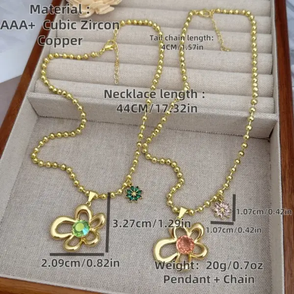 Wholesale Jewelry Classic Style Flower Copper Zircon 18K Gold Plated Plating Ball Chain Pendant Necklace