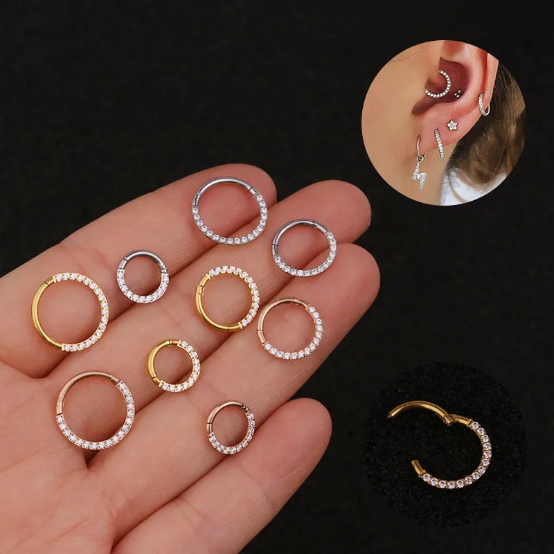 Wholesale 1 Piece 316L Stainless Steel Zircon Ear Cartilage Rings & Studs Geometric Waterproof Non Tarnish Surgical Steel Ear Cartilage Rings &amp