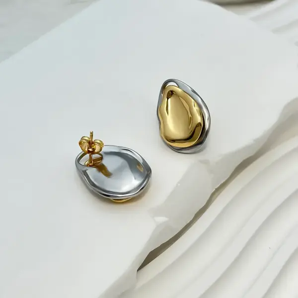 Wholesale Double Layer Gold And Silver Color Stainless Steel Electroplated 18K Gold Plated Waterdrop Shaped Women's Fashion Earrings