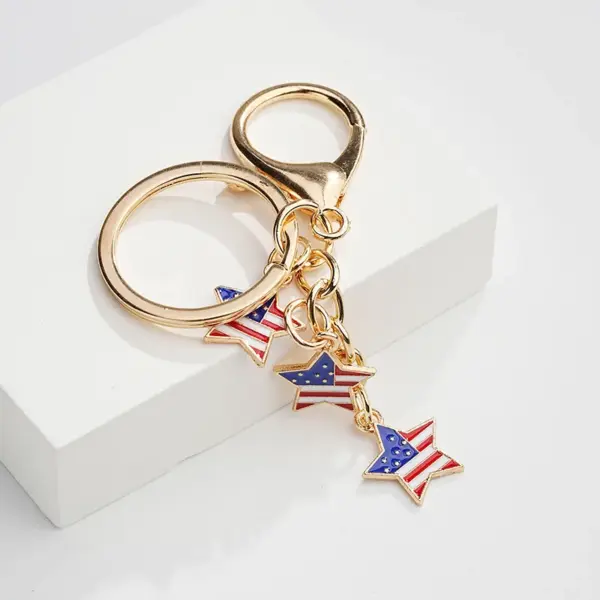 Wholesale American Style Star Heart Shape American Flag Alloy Unisex Keychain