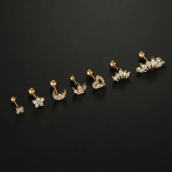 Wholesale 1 Piece 316L Stainless Steel Zircon Ear Cartilage Rings & Studs Moon Heart Shape Flower Waterproof Non Tarnish Surgical Steel Women'S