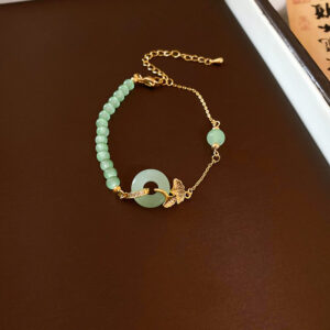 54# bracelet-gold-green ginkgo leaf