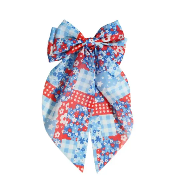 Wholesale Flag Print Chiffon Hair Clip Bow Hairband Hair Clip Back Of Head Hair Accessory Independence Day Women's Hair Clip