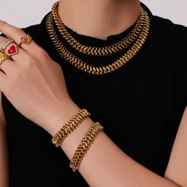 Wholesale Geometric Electroplated Jewelry Set For Women In 304 Stainless Steel With 18K Real Gold Plated PVD Coated Handmade Chain