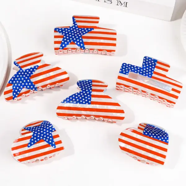 Wholesale Acrylic Hair Clip American Flag Design Independence Day Hair Accessory For Women Modern Black And Blue Hair Clip