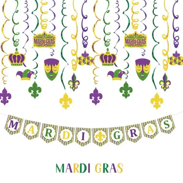 Wholesale Carnival Party Spiral Decoration Mardi Gras Paper Banner Masquerade Swirl Hanging Ornaments Festival Supplies