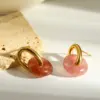 Wholesale Circle Stud Earrings For Women In 18K Gold Plated 304 Stainless Steel With Natural Stone Inlay