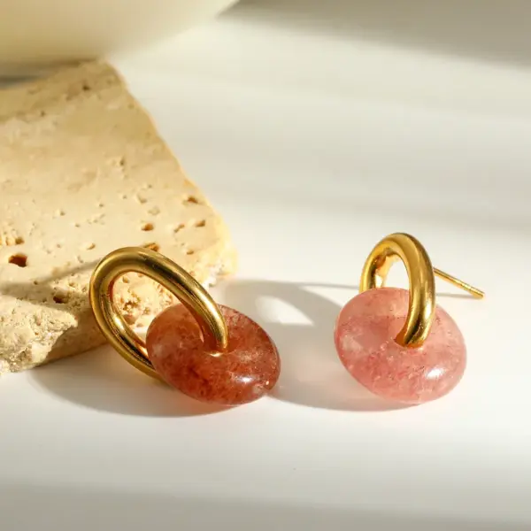 Wholesale Circle Stud Earrings For Women In 18K Gold Plated 304 Stainless Steel With Natural Stone Inlay