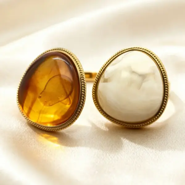 Wholesale Geometric Open Ring For Women In 304 Stainless Steel With PVD Coated Gold Plating And Resin Inlay, Exaggerated Style