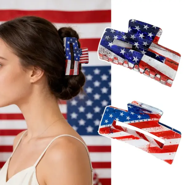 Wholesale American Flag Hair Claws For Women In Blue Acrylic, Commute Style Hairpin, Perfect For Independence Day