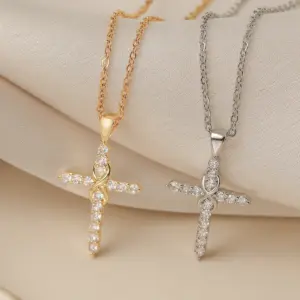 Wholesale Jewelry Retro Simple Style Commute Cross Copper Cable Chain Pendant Necklace