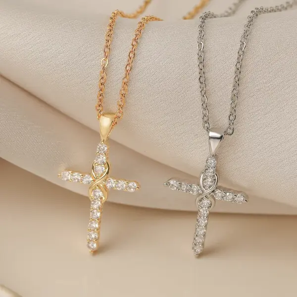 Wholesale Jewelry Retro Simple Style Commute Cross Copper Cable Chain Pendant Necklace