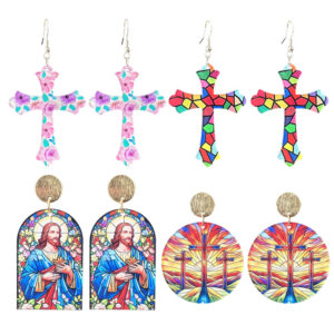 Wholesale Amazon Supply Easter Women Earrings Acrylic Print Spring and Summer Color Elements Flower Fashion Earrings