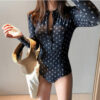 Wholesale South Korea Sexy Slim-Fit Belly-Covering Slimming Sunscreen Dot Long-Sleeve Zipper One-piece Professional Women’s Swimwear