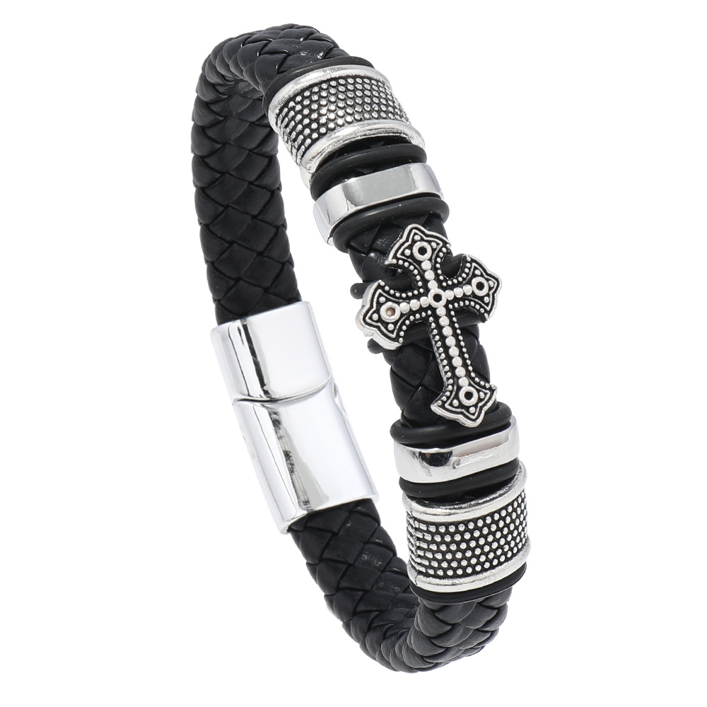 Wholesale European and American New Style Personalized Retro Multi-Layer Leather Bracelet Fashion Trend Men's Magnetic Buckle Commemorative Gift Jewel