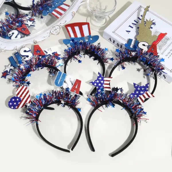 Wholesale American Flag Hair Band For Women In Red Cloth Material, Stylish Commute Hair Accessory For Independence Day