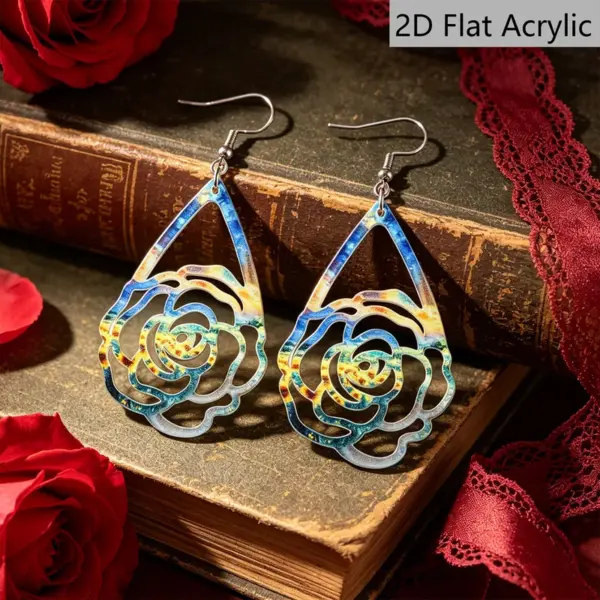 Wholesale Retro Multicolor Water Droplets Drop Earrings With Acrylic Print, Featuring 304 Stainless Steel Ear Pins For Women