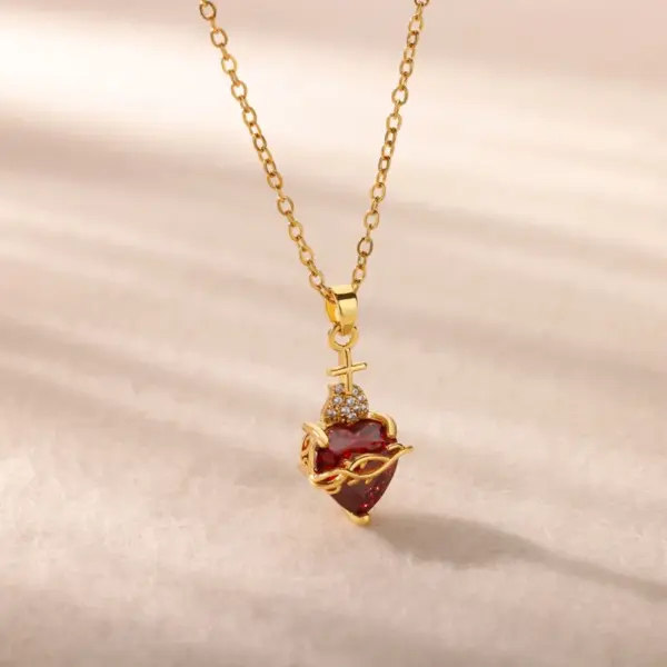Wholesale 304 Stainless Steel Cross Devil's Eye Moon PVD Coated Zircon Elegant Romantic Sweet Plating Pendant Necklace