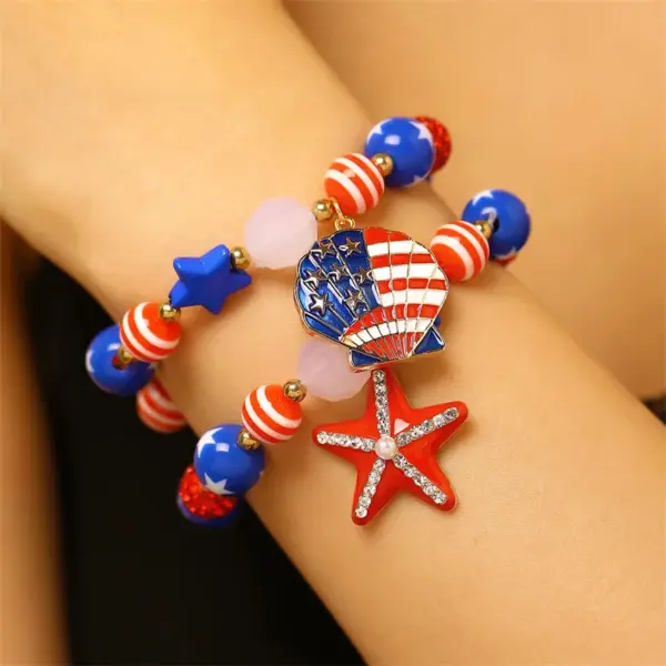 Wholesale Unisex Jewelry Set With Starfish Pattern, KC Golden Plated 0.03µm Finish, Artificial Rhinestones, Enamel, Beaded Chain