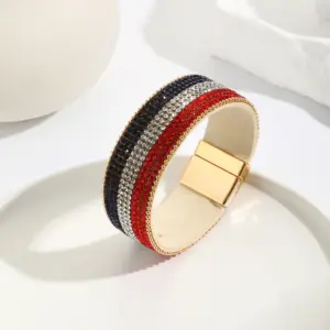 Wholesale Ethnic Style Classic Style Circle American Flag Pu Leather Plating Inlay Rhinestones Women's Bangle