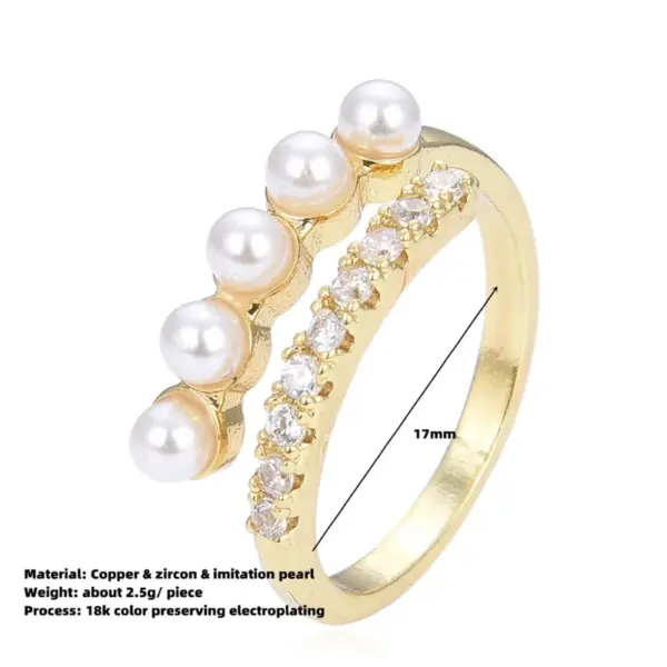 Wholesale Copper Plating 18K Color Retaining Glossy Zircon Imitation Pearl Open Ring
