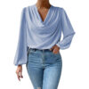 oly-1e2c05bac494787bc8f8dfc74e8bc8bb Wholesale Chiffon Long-Sleeved Shirt Loose Drape V-Neck Top T-Shirt for Women