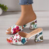 Wholesale Embroidered Open Toe High Heel Square Head Slippers Women’s plus size Coarse Heel Fashion Sandals