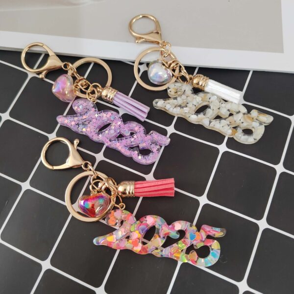 Wholesale Resin flash years digital creative accessories popular love hanging sequins mixed color keychain