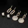 Wholesale Geometric Earrings For Women In 14K Real Gold Plated Copper Featuring Zircon Inlay